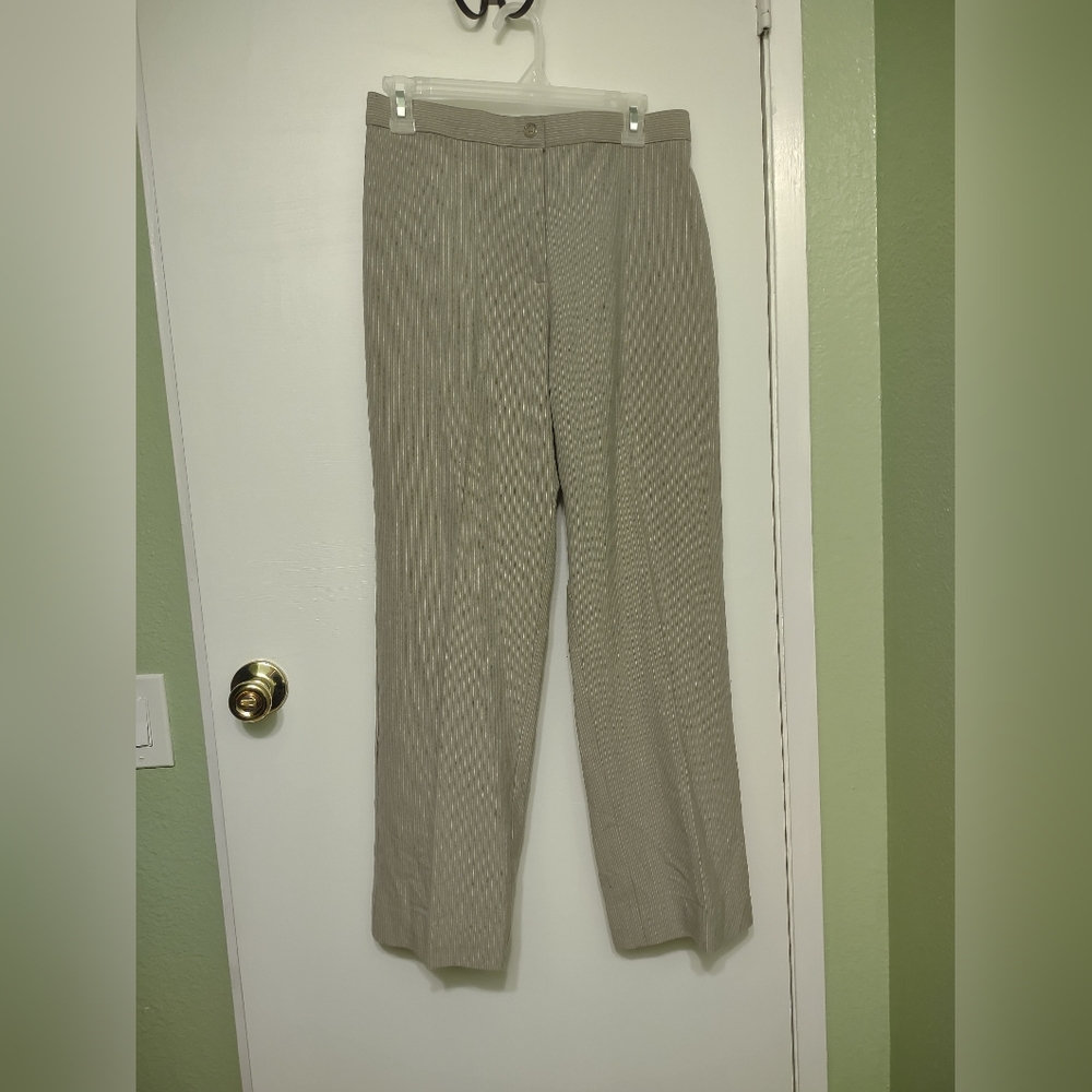 Counterparts Business Casual Vertical Stripes Tan White Light Polyester Pants 8